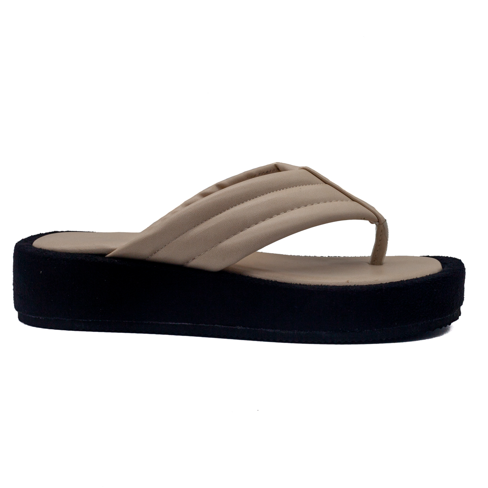 Sandalia beige de dedo con plataforma y planta acolchada - Yolanda Calzados