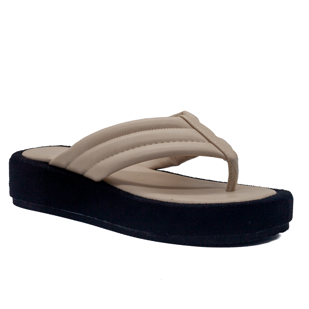 Sandalia beige de dedo con plataforma y planta acolchada - Yolanda Calzados
