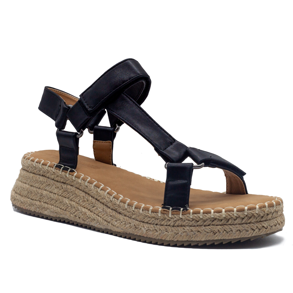 Sandalia negra con mini cuña y tiras - Yolanda Calzados