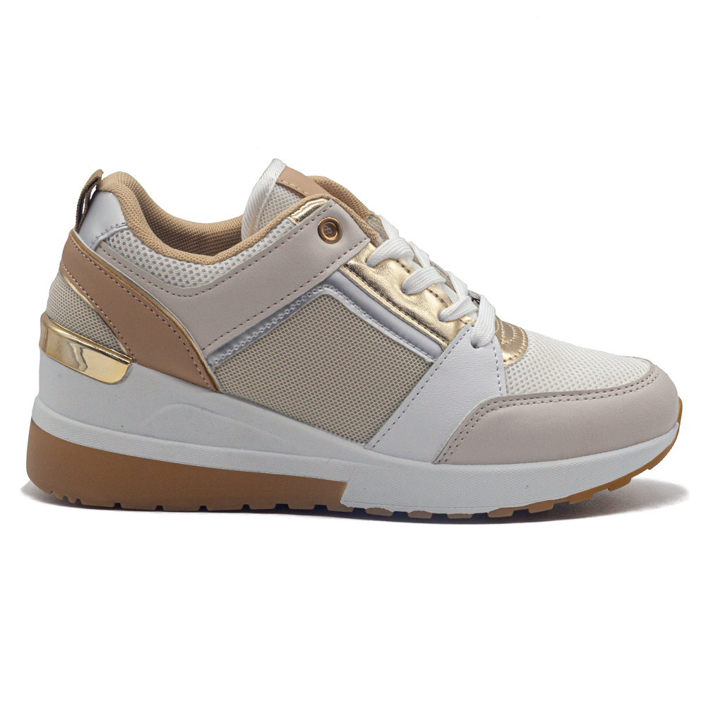 Sneakers de mujer beige con cuña de rejilla - Yolanda Calzados