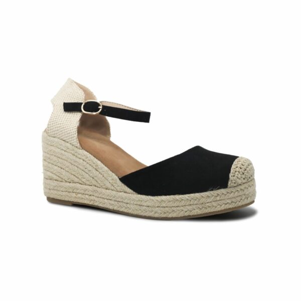 Alpargata cuña negra S-4 con plataforma y hebilla