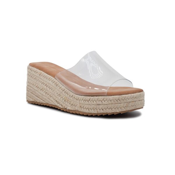 Sandalias de cuña para mujer color beige con yute trenzado, pala transparente y planta acolchada cómoda