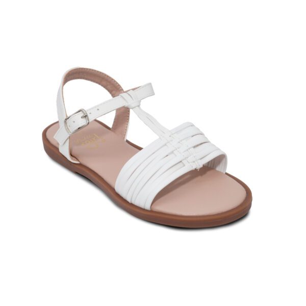 Sandalias planas blancas para niña con hebilla ajustable y diseño de tiras cómodas para verano