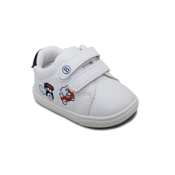 Zapatilla barefoot infantil modelo 3210 blanca con dibujos bordados y doble cierre de velcro