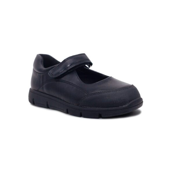 Zapato colegial para niña modelo 844 negro con cierre de velcro en el empeine y puntera reforzada