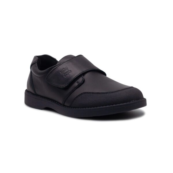 Zapato colegial para niño modelo 1929 en piel negra con cierre ancho de velcro en el empeine