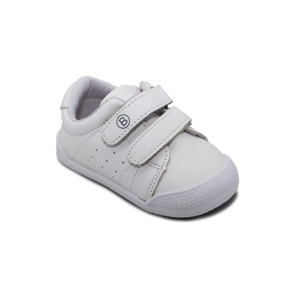 Zapatilla barefoot infantil modelo 844 blanca de piel con diseño liso y doble cierre de velcro