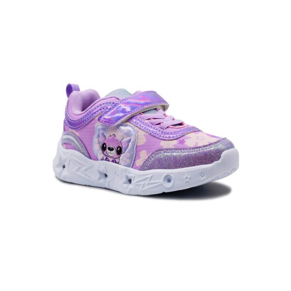 Zapatilla de niña modelo 1873 lila con suela luminosa, cierre de velcro y cordones elásticos