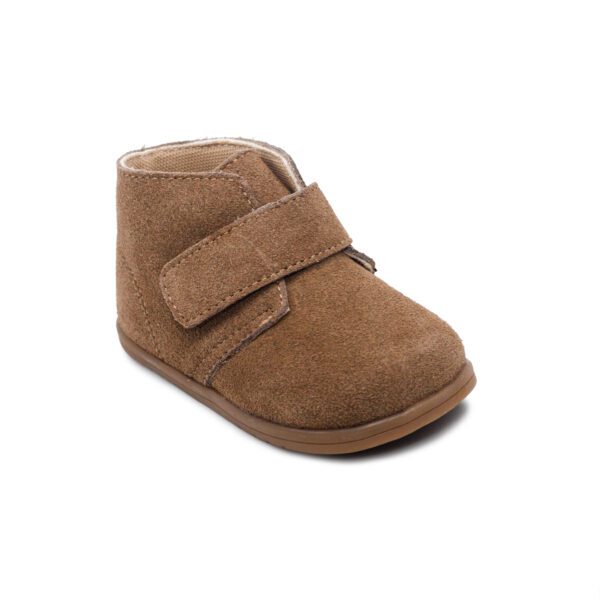 Botín para niño modelo 1878 de piel con cierre de velcro, disponible en taupe, azul y marrón