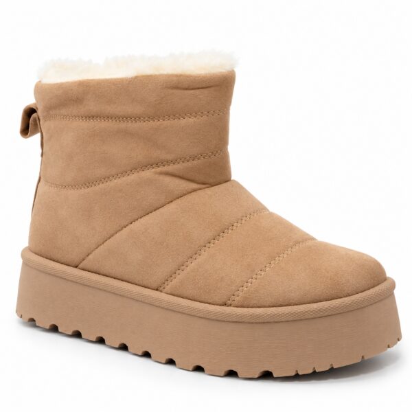 Botín de mujer modelo 1190 en tono taupe con acabado de antelina, forro de pelo y suela ancha de 3,5 cm